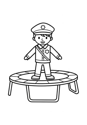 Coloring Page: Police Officer On Trampoline Coloring Page