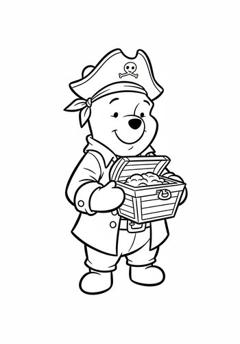 Pooh Dressed As A Pirate Searching For Buried Treasure - Coloring Page