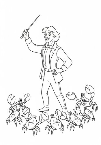Prince Eric Conducts A Crab Orchestra: Coloring Page