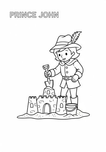 Coloring Page: Prince John Building A Sandcastle With A Tiny Shovel And Bucket - Coloring Page