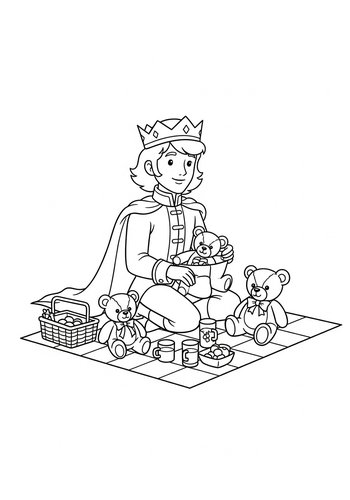 Prince John Having A Picnic With Teddy Bears: A Coloring Adventure
