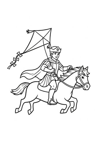 Prince Phillip Flying A Kite Shaped Like Samson The Horse Coloring Page