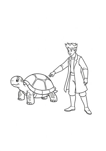 Prince Phillip Helping A Turtle Cross The Road - Coloring Page Fun