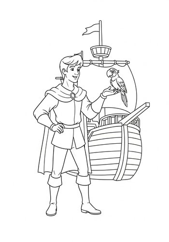 Prince Phillip's Pirate Adventure: Coloring Page With Parrot