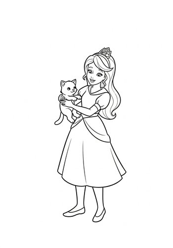 Princess And Kitten Coloring Page