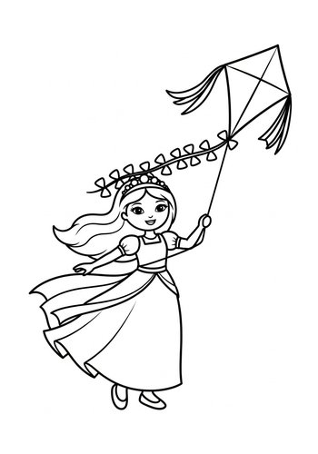 Princess Flying Kite Coloring Page