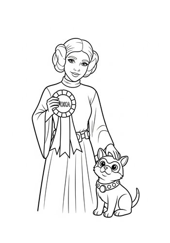 Princess Leia And Her Adorable Tooka Win Big: Coloring Page