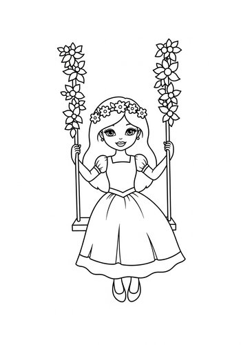 Princess On Floral Swing Coloring Page