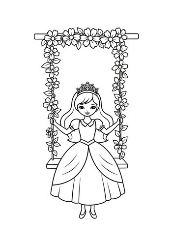 Princess On Floral Swing Coloring Page