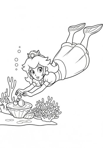 Coloring Page: Princess Peach Diving For Pearls Coloring Page