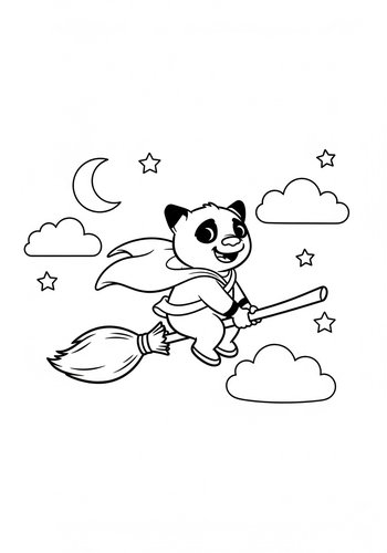 Pua Riding A Magical Broomstick Through The Night Sky Coloring Page
