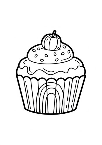Pumpkin Cupcake Coloring Page: Autumn Treat