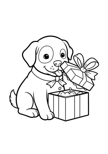 Puppy And Gift Box Coloring Page