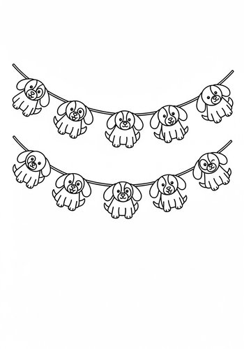 Puppy Party Garland Coloring Page