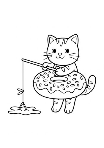 Purr-fect Fishing Cat Coloring Page