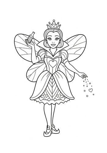 Queen Of Hearts Wearing A Fairy Costume And Sprinkling Magic Dust Coloring Page