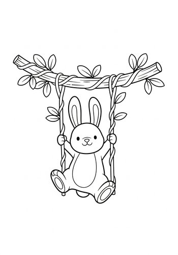 Coloring Page: Rabbit Swinging From A Vine Made Of Licorice Coloring Page