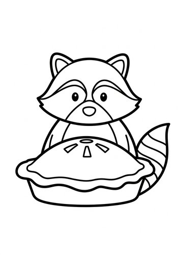 Raccoon And Pie Coloring Page: A Sweet Treat