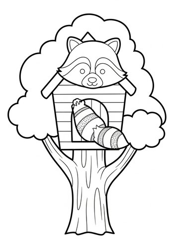 Raccoon In Treehouse Coloring Page