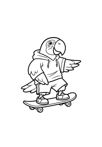 Radical Parrot Skater Coloring Page