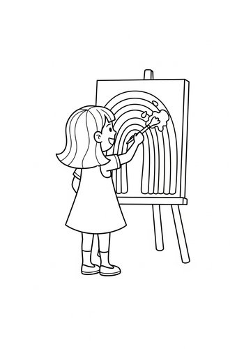 Rainbow Artist Girl Coloring Page