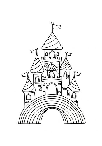 Rainbow Castle Coloring Page For Kids