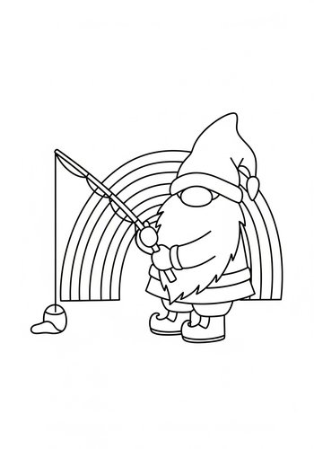 Rainbow Fishing Gnome Coloring Page