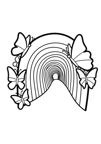 Rainbow Tunnel With Butterflies Coloring Page