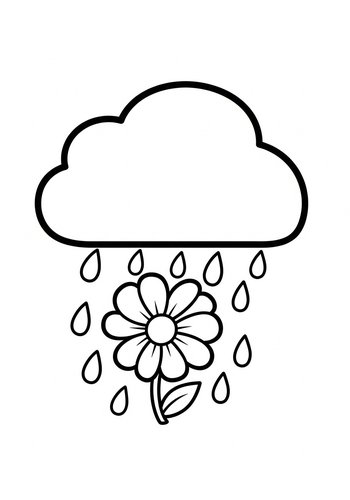 Rainy Day Flower Coloring Page: Springtime Fun