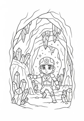Raphael Exploring A Cave Filled With Glowing Crystals Coloring Page