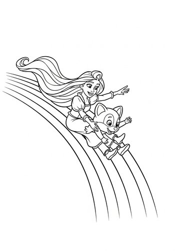Rapunzel And Pascal Sliding Down A Rainbow Coloring Page