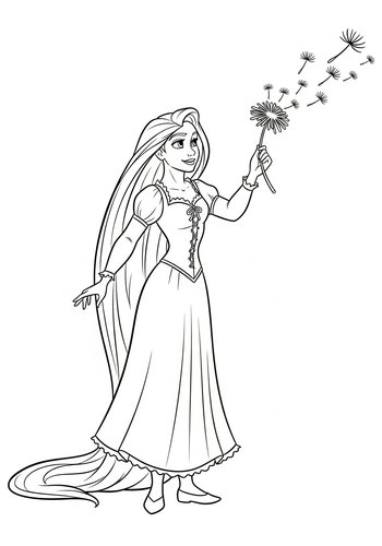 Rapunzel Making A Wish On A Dandelion Coloring Page