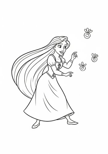 Rapunzel Playing Tag With Fireflies Coloring Page
