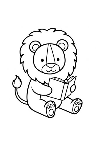 Reading Lion - Cute Coloring Page