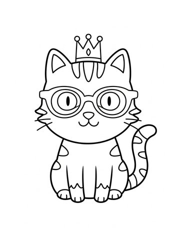 Regal Feline Fun: Cat With Crown Coloring Page