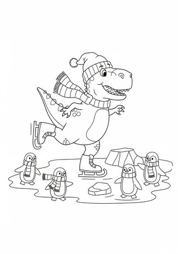 Rex Ice Skating Adventure: Coloring Page Fun