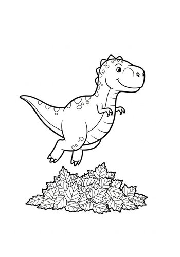 Coloring Page: Rex Jumping In A Pile Of Autumn Leaves: Coloring Page Fun