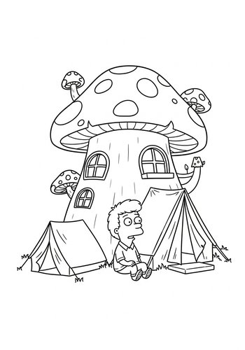 Richard Watterson Camping In A Giant Mushroom House Coloring Page
