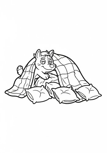 Rigby Building A Fort Out Of Blankets And Pillows - Coloring Page