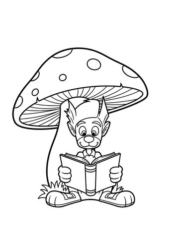 Coloring Page: Road Runner Reading A Book Under A Giant Mushroom Coloring Page