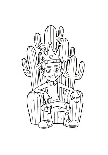 Road Runner With A Crown Coloring Page: Cactus Throne Fun
