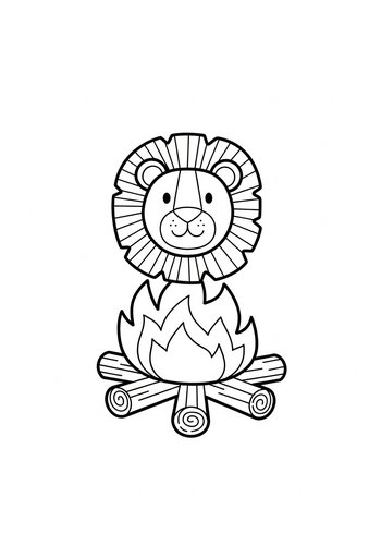 Roaring Fun: Lion By The Campfire Coloring Page