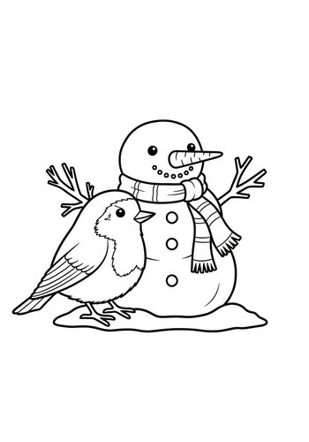 Robin Building A Snowman Coloring Page: Winter Fun