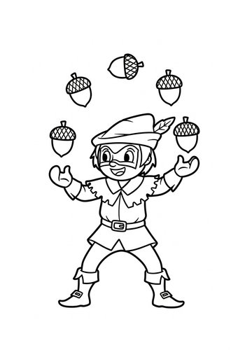 Robin Hood Juggling Acorns: A Fun Coloring Page