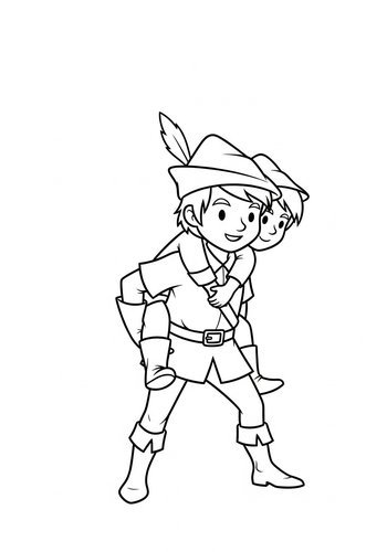 Robin Hood's Kind Deed: A 'robin Hood Giving Little John A Piggyback Ride' Coloring Page