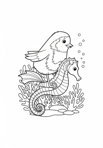 Coloring Page: Robin Riding A Seahorse Through A Coral Reef Coloring Page