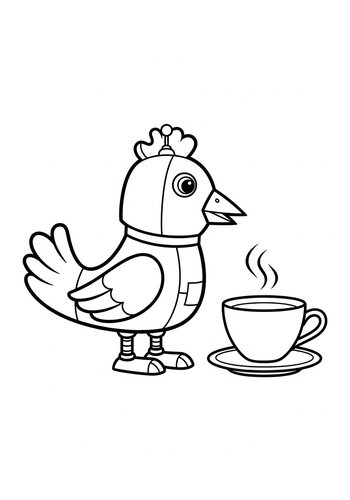 Robo-chicken's Coffee Break: Coloring Page