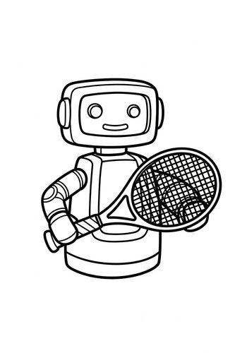 Robo-rally: Tennis Robot Coloring Page Fun