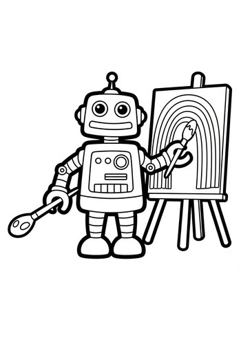 Robot Artist Coloring Page: Rainbow Dream