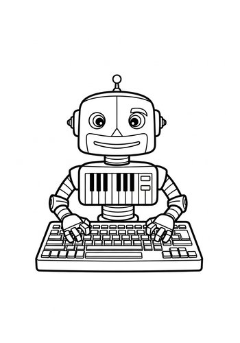 Robot Musician Coloring Page: Tech And Tunes